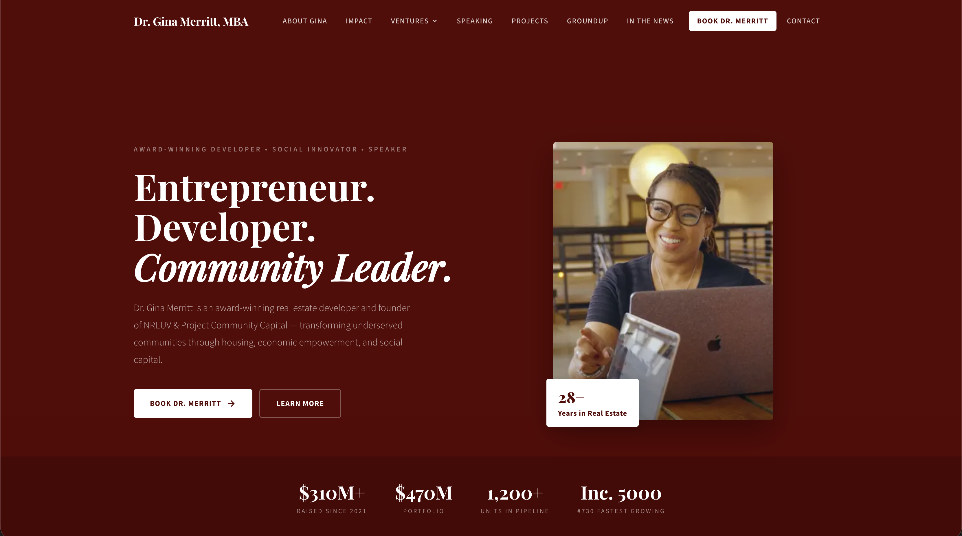 Dr. Gina Merritt website after DakJen Creative rebrand